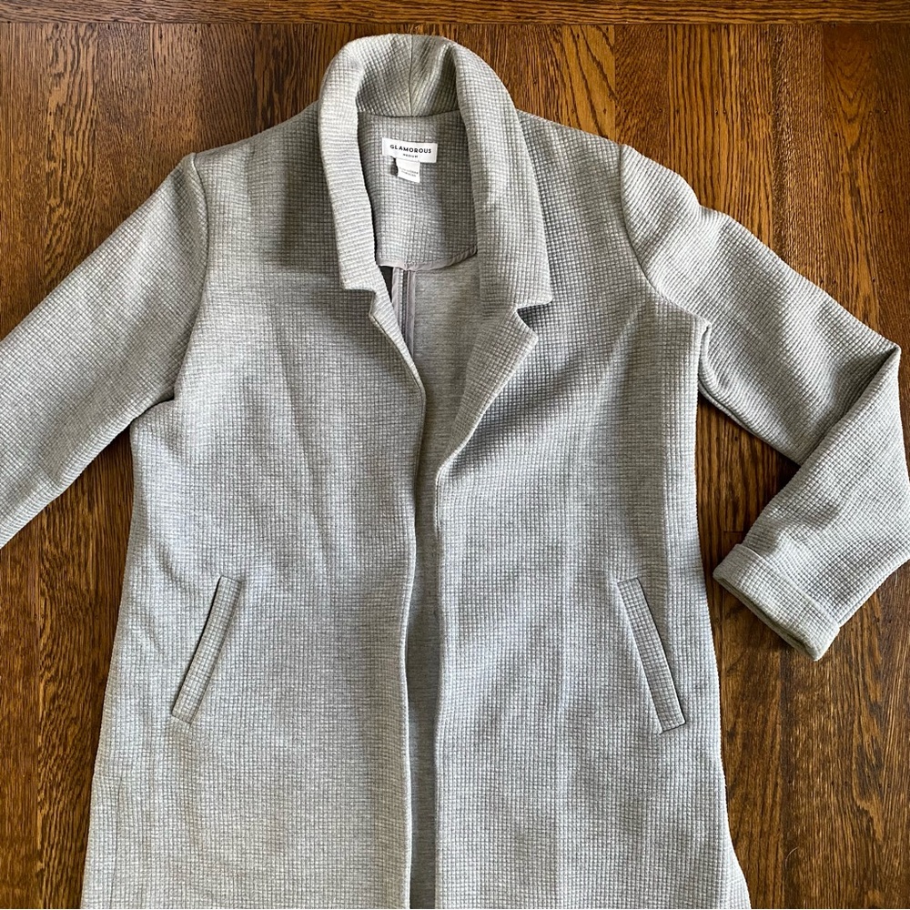 Nasty Gal Glamorous Grey Textured Oversize Long Blazer Coat